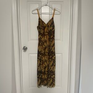 Brown & Mustard Marble-Print Slip Dress
